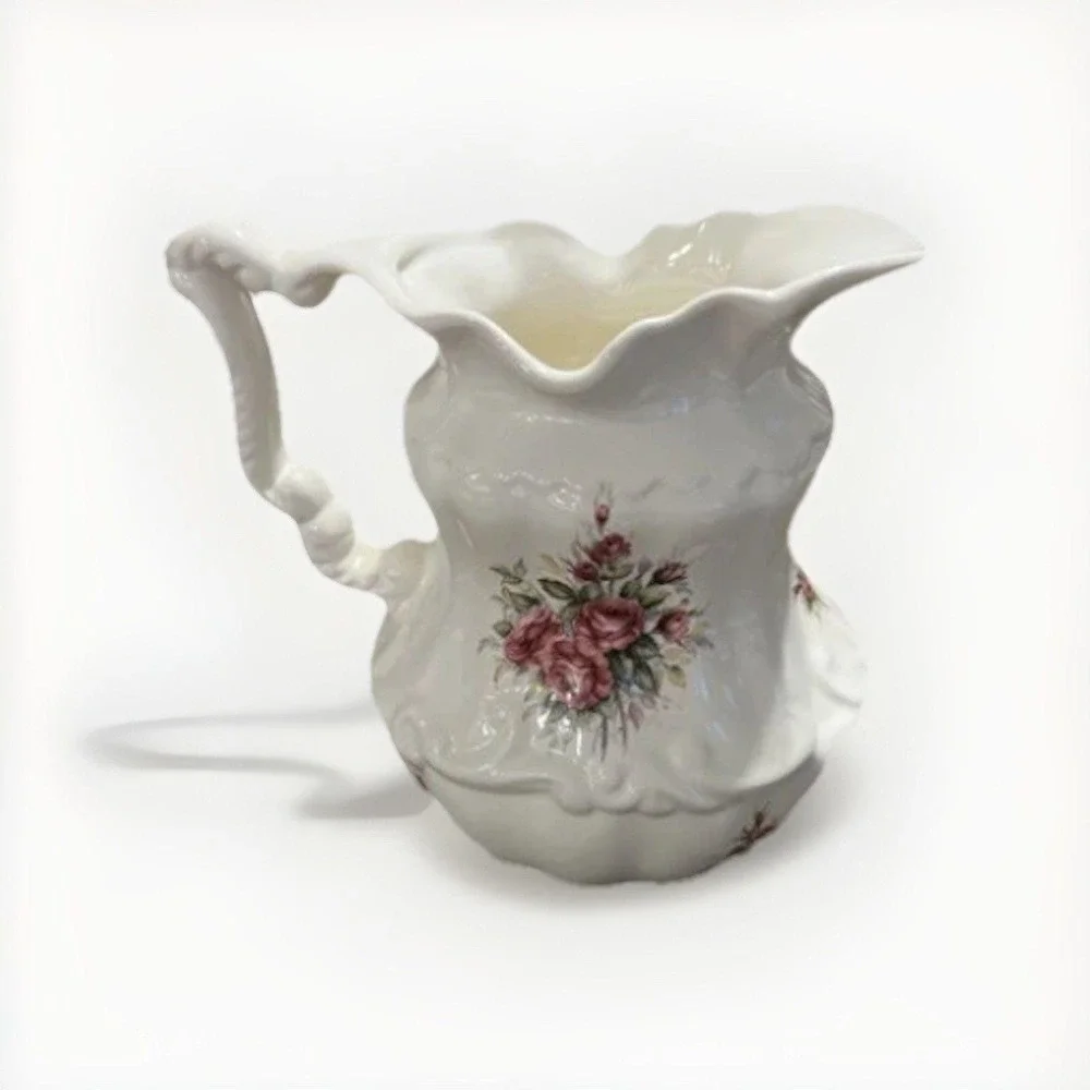 VB Athena California USA Ceramic Pitcher‎ Rose Transferware Pattern 11.5
